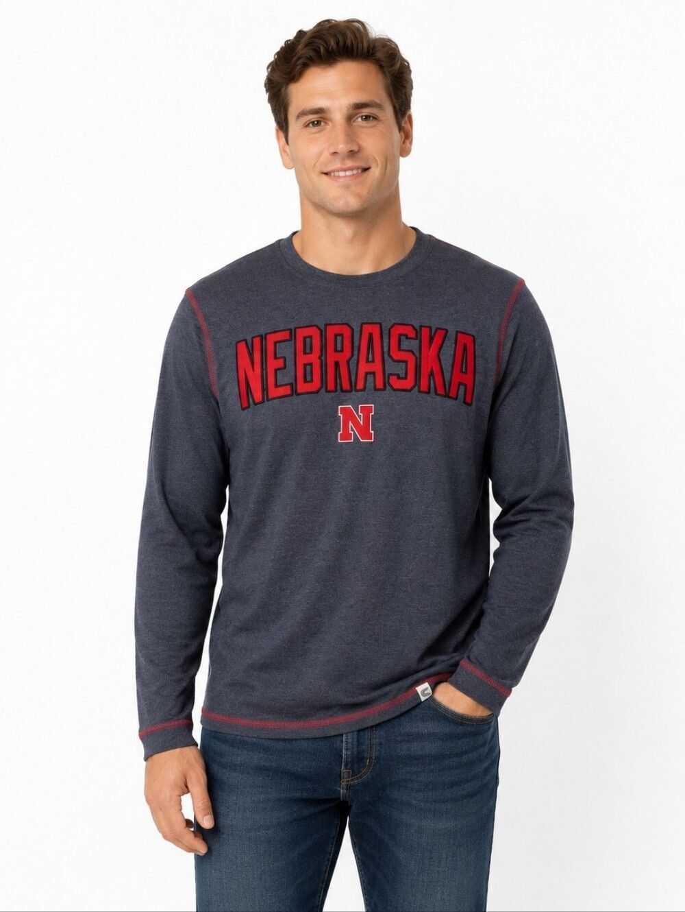 Colosseum Men’s Nebraska Huskers Long Sleeve Thermal Shirt Gray Red Small NCAA